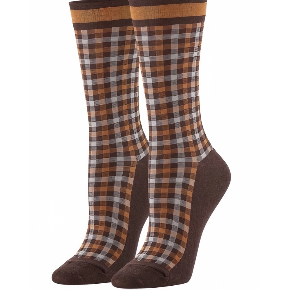 SOLD OUT-Hue Women's Plaid Check Socks - Espresso - Picture 1 of 2